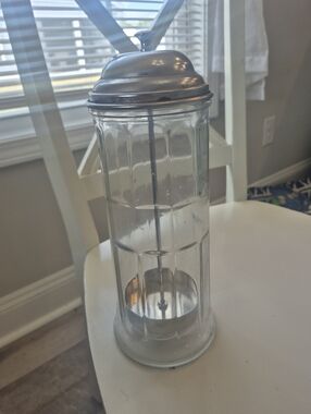 Vtg. Tablecraft Chrome Straw Dispenser Retro Solid Glass And Chrome Straw Dispen